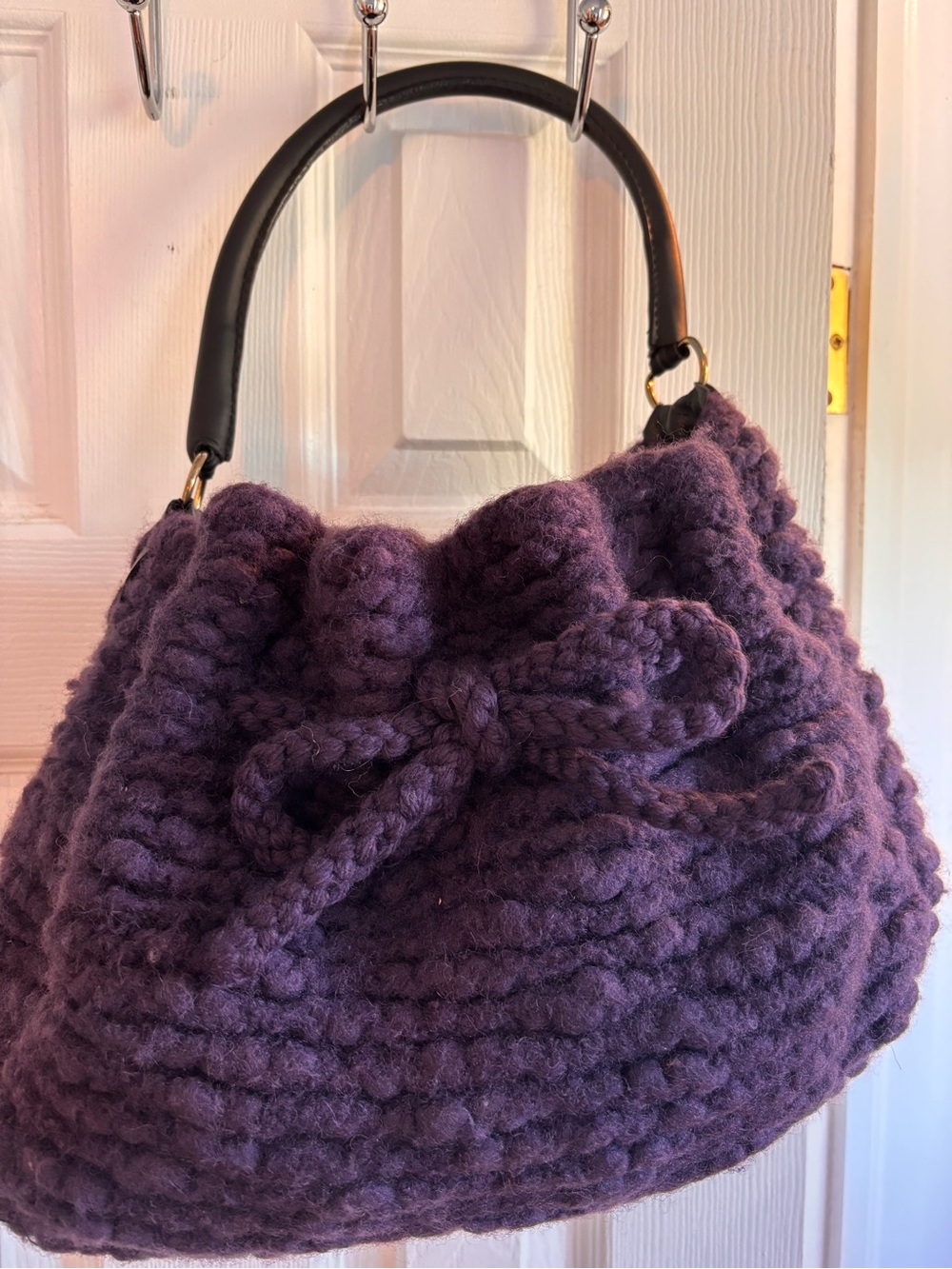 Plush Knit Purple Handbag with Top Handle